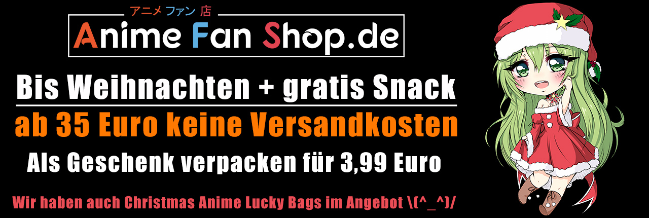 AnimeFanShop.de - Bis Weihnachten gibt es ein gratis Snack zu jeder Bestellung - ab 35 keine Versandkosten - für 3,99 Euro verpacken wir als Geschenk - tolle Christmas Lucky Bags